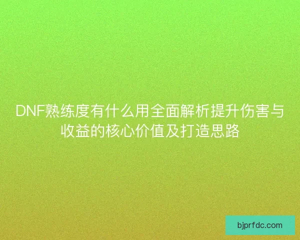 DNF熟练度有什么用全面解析提升伤害与收益的核心价值及打造思路