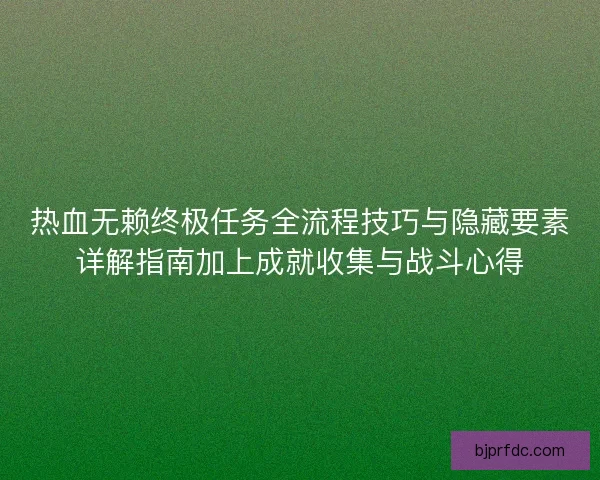 热血无赖终极任务全流程技巧与隐藏要素详解指南加上成就收集与战斗心得